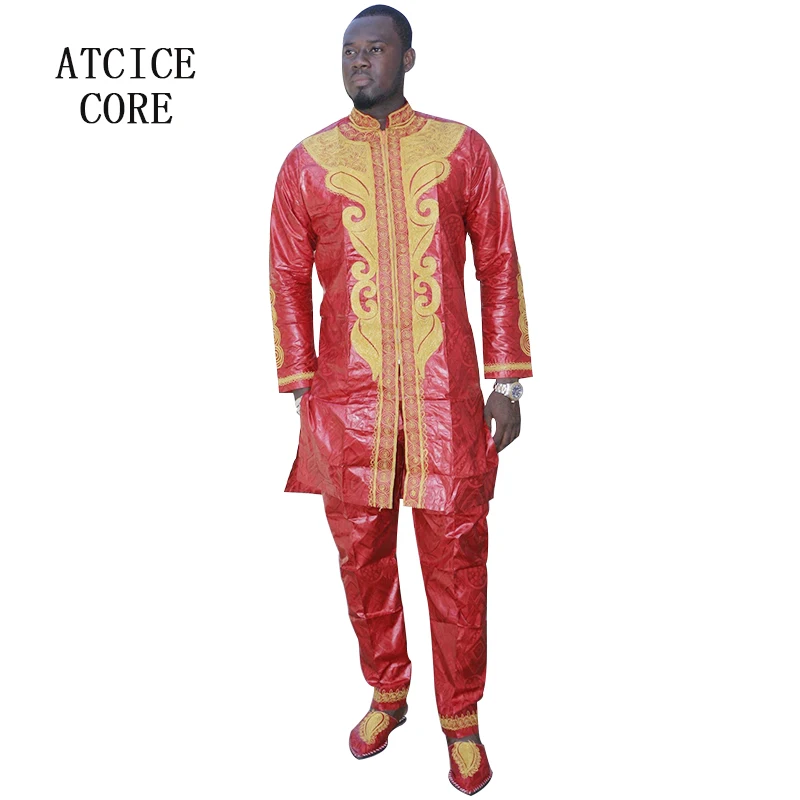 Африканские Платья Для Мужчин African BAZIN RICHE Emboridery Design Мужской Костюм Топ С Брюками LC060 2
