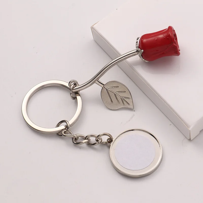 Бесплатная доставка, 15 шт., пустая цепочка для ключей с сублимационной розой, бумага для переноса сублимационных чернил для печати своими руками 3