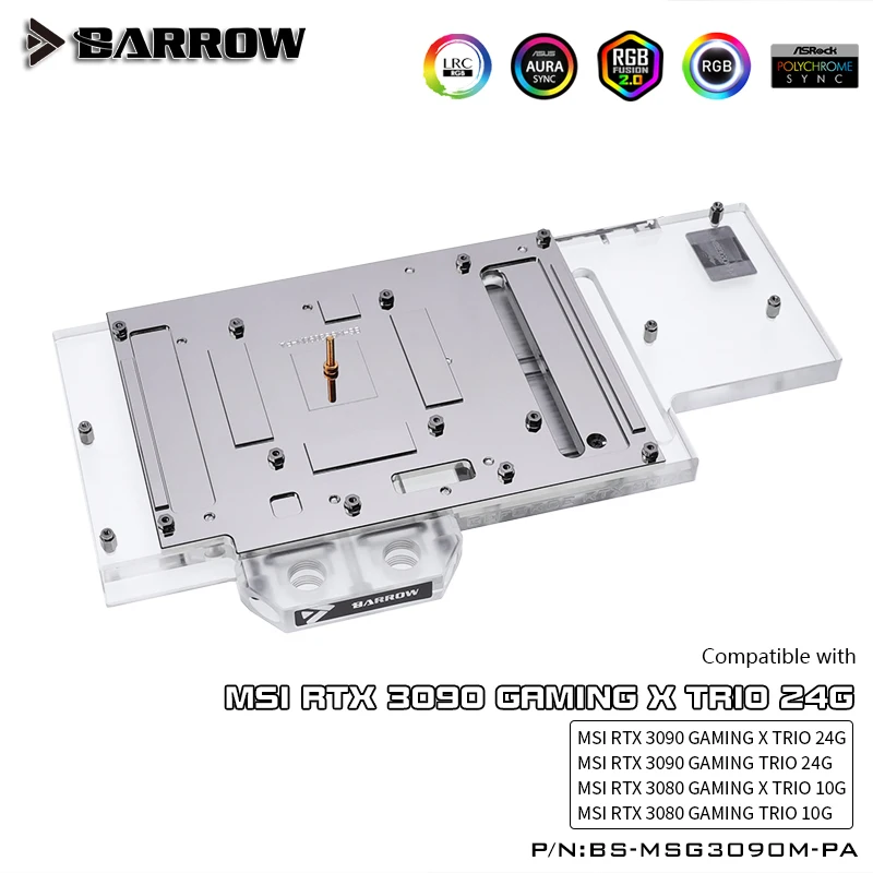 Блок водяного охлаждения графического процессора Barrow 3090 3080 для MSI RTX 3090/3080 GAMING X TRIO, Кулер для графического процессора ARGB с полным покрытием, BS-MSG3090M-PA 2