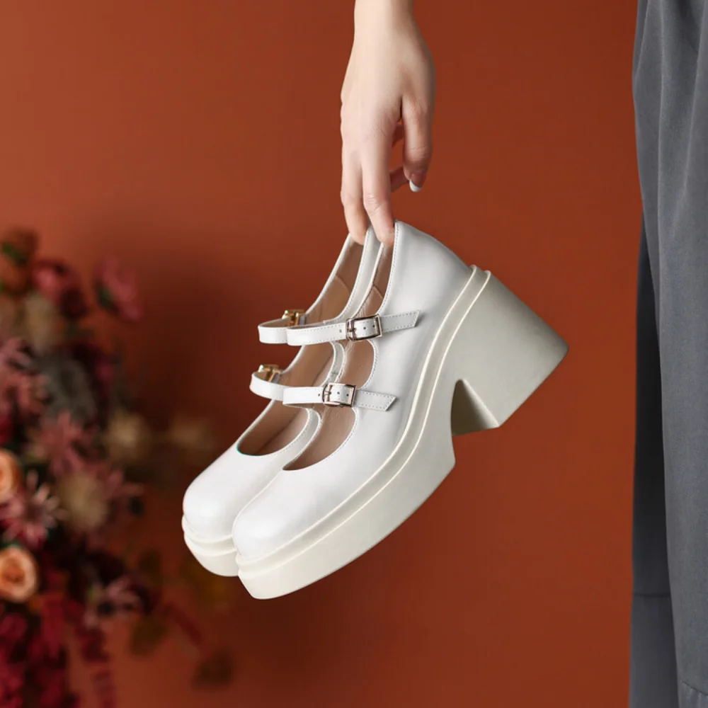 Винтажные женские туфли Mary Jane на высоком каблуке 2023 г., туфли-лодочки на платформе из натуральной кожи, Женские туфли на толстом каблуке, женские модельные туфли 4