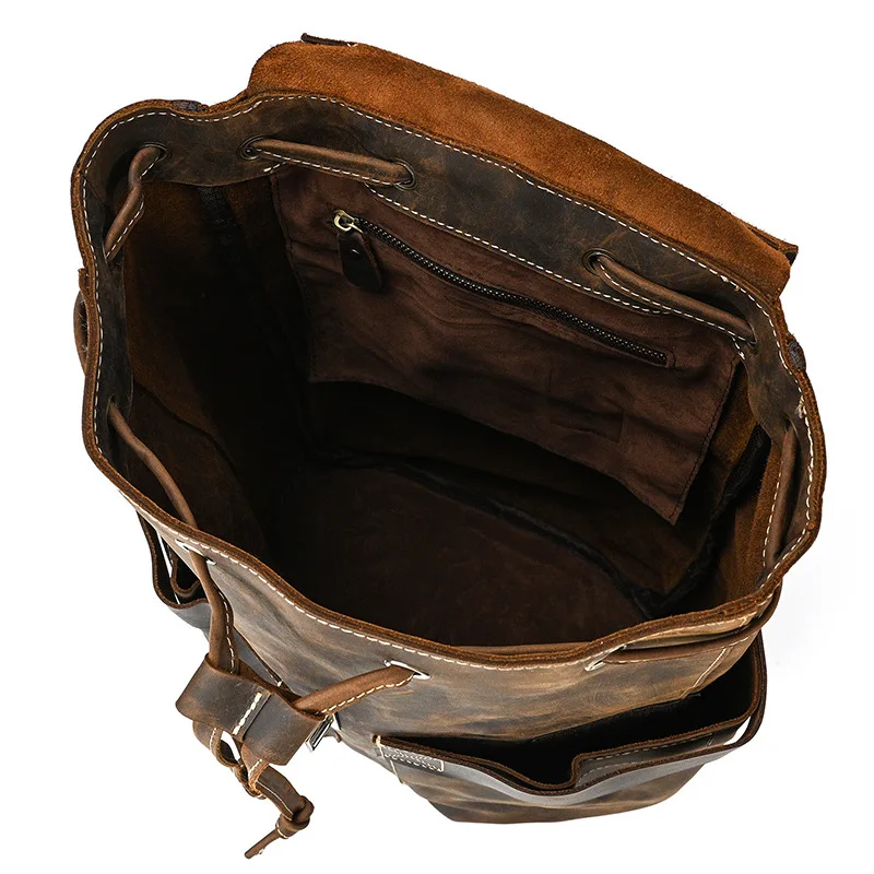 Винтажный мужской рюкзак из натуральной кожи для ноутбука, школьная сумка из воловьей кожи для подростков, кожаный рюкзак Crazy Horse, мужская школьная сумка 5