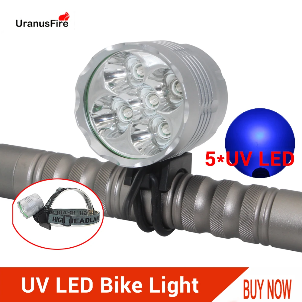 Высокая Люменная УФ-светодиодная Велосипедная фара Водонепроницаемый IPX5 Велосипедный Фонарь Переднего света 5 * УФ-светодиодный Велосипедный головной фонарик 0
