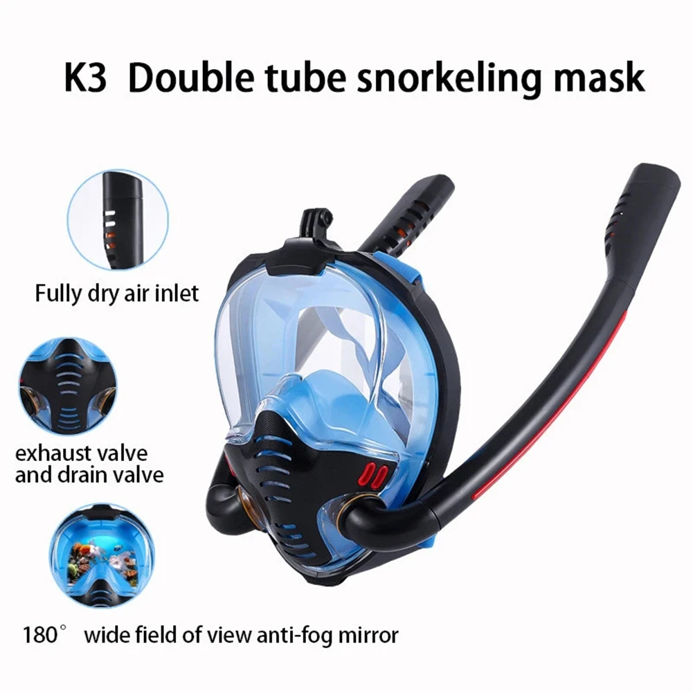 Двойная маска для дайвинга с полной трубкой, противотуманная герметичная маска для дайвинга, аксессуары для дайвинга 3