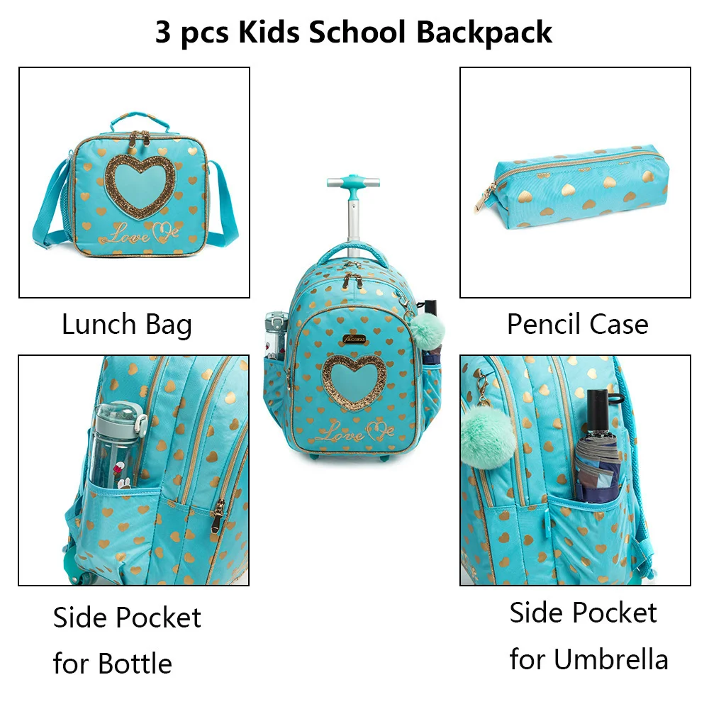 Детский школьный рюкзак на колесиках, сумка, школьный рюкзак на колесиках для девочек, сумка на колесиках, Детские дорожные сумки для багажа, тележки 4
