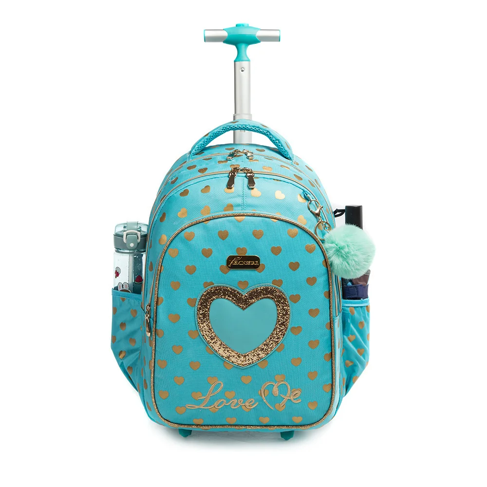 Детский школьный рюкзак на колесиках, сумка, школьный рюкзак на колесиках для девочек, сумка на колесиках, Детские дорожные сумки для багажа, тележки 5