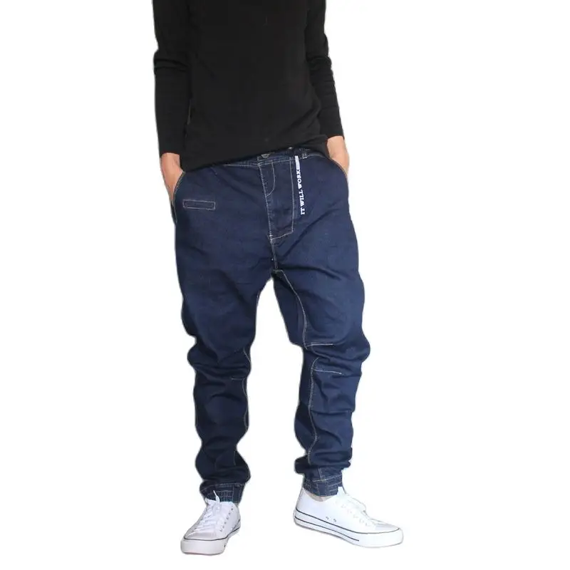Джинсы-шаровары В Японском Стиле, Мужские Джинсовые брюки в стиле хип-хоп, Свободные Мешковатые Джинсовые брюки, легкая резинка, Большой Размер 28-36 0