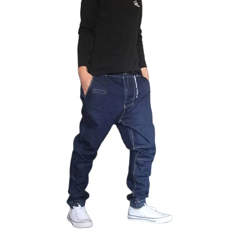 Джинсы-шаровары В Японском Стиле, Мужские Джинсовые брюки в стиле хип-хоп, Свободные Мешковатые Джинсовые брюки, легкая резинка, Большой Размер 28-36 1