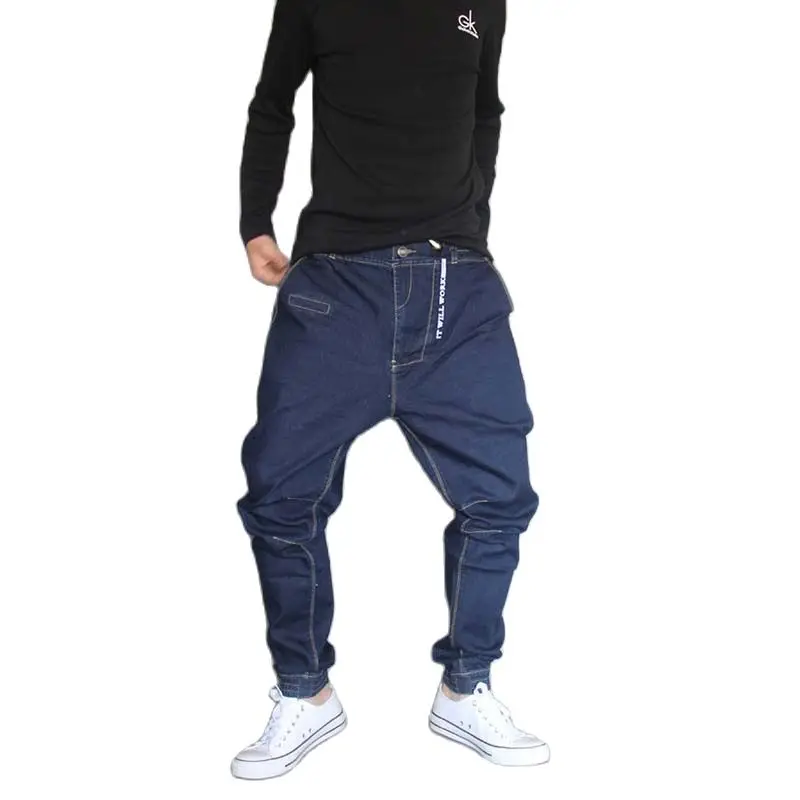 Джинсы-шаровары В Японском Стиле, Мужские Джинсовые брюки в стиле хип-хоп, Свободные Мешковатые Джинсовые брюки, легкая резинка, Большой Размер 28-36 3