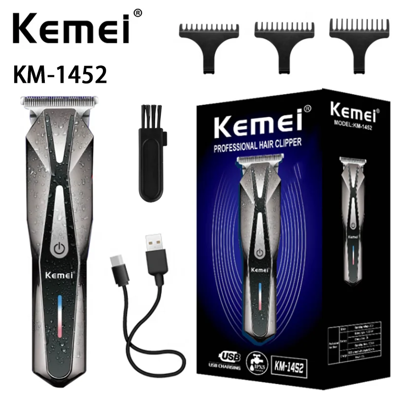 Доступен легкий Портативный индикатор для стрижки волос Kemei Km-1452 Usb-зарядка Быстрая Зарядка Ipx5 Hiar Clipper 0