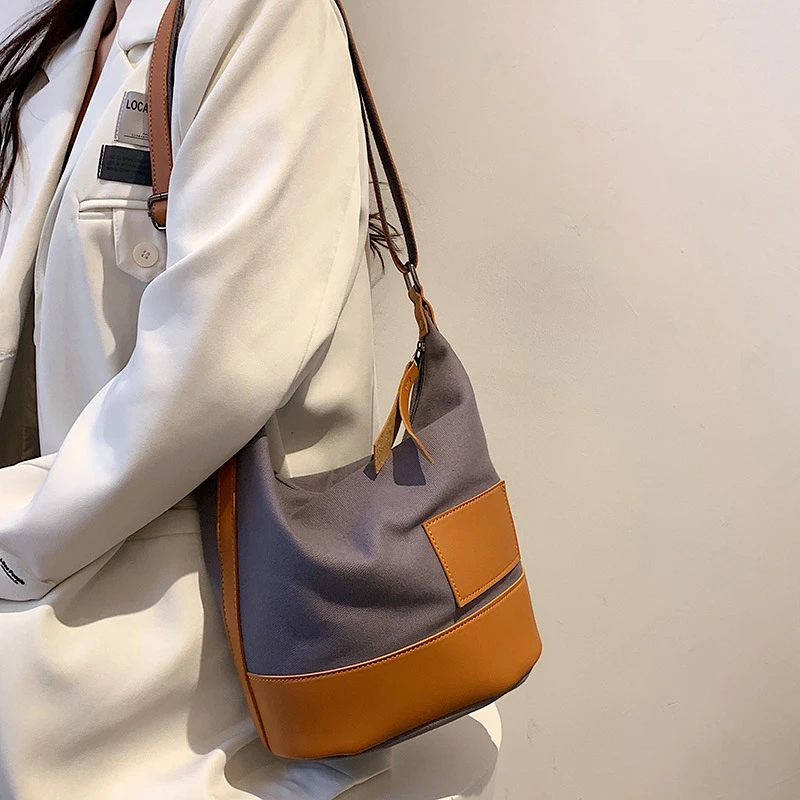 Женская сумка через плечо 2022, модный дизайн в стиле пэчворк, сумка для покупок, Легкая Холщовая повседневная сумка-мессенджер Большой Емкости X9 1
