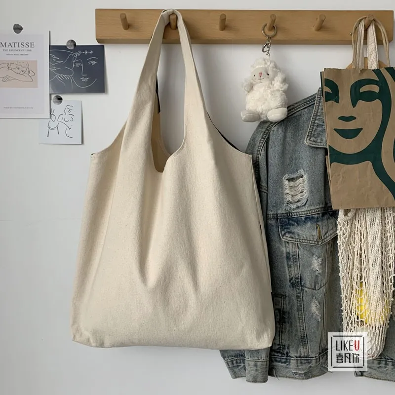 Женская сумка через плечо с милым рисунком коровы, холщовые сумки-тоут Большой емкости, корейские модные простые сумки для покупок с животными, женские MO131 1