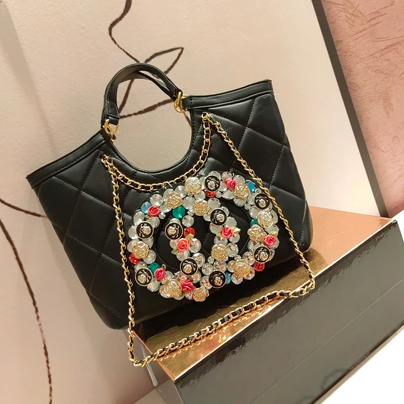 Женские сумки-тоут из мягкой кожи, Дизайнерская роскошная сумка с бриллиантами, женская сумка-мессенджер на цепочке, Bolsas De Mujer 0