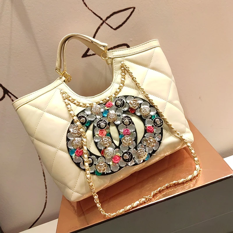 Женские сумки-тоут из мягкой кожи, Дизайнерская роскошная сумка с бриллиантами, женская сумка-мессенджер на цепочке, Bolsas De Mujer 1