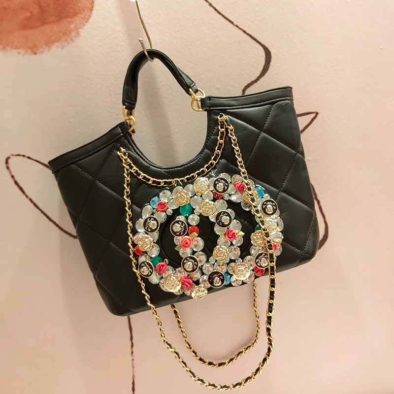 Женские сумки-тоут из мягкой кожи, Дизайнерская роскошная сумка с бриллиантами, женская сумка-мессенджер на цепочке, Bolsas De Mujer 4