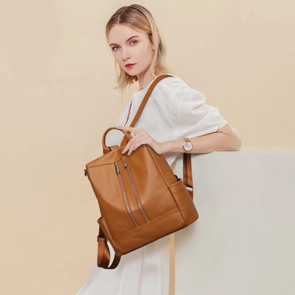 Женский Рюкзак-кошелек из натуральной кожи S-ZONE, модный противоугонный рюкзак, женская школьная сумка на плечо среднего размера 5