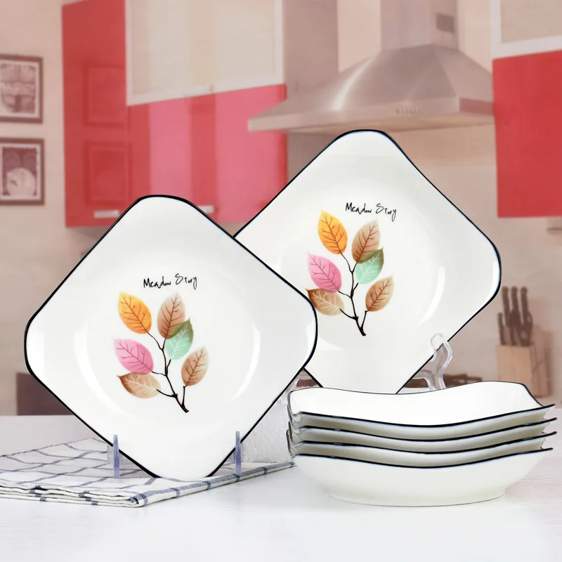 Керамическая тарелка неправильной квадратной формы, 6 европейских креативных блюд, большой керамический диск для дома 2