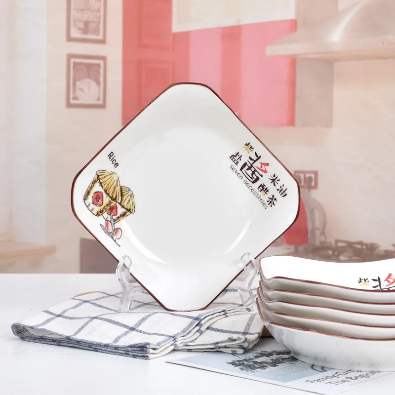 Керамическая тарелка неправильной квадратной формы, 6 европейских креативных блюд, большой керамический диск для дома 3