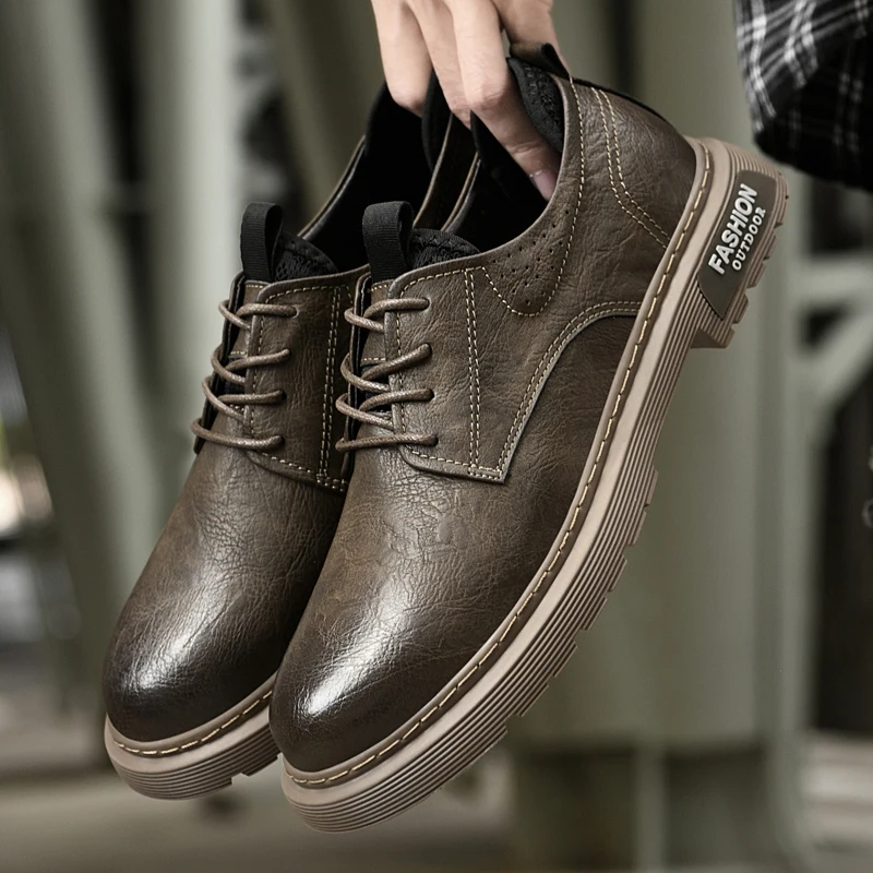 Кожаная обувь для мужчин, Новинка 2023 года, Высококачественная классическая черно-коричневая обувь в стиле Дерби, Мужская Молодежная Приятная Повседневная обувь для улицы, мужская 0