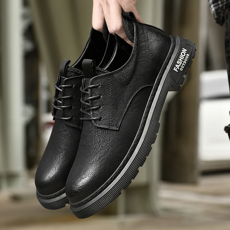 Кожаная обувь для мужчин, Новинка 2023 года, Высококачественная классическая черно-коричневая обувь в стиле Дерби, Мужская Молодежная Приятная Повседневная обувь для улицы, мужская 1