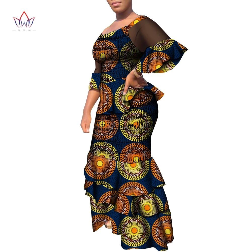Комплект из эластичной юбки в африканском стиле для женщин, комплект из 2 предметов, женские топы с коротким рукавом и комплект из юбки с африканским принтом, многослойный Wy9244 3