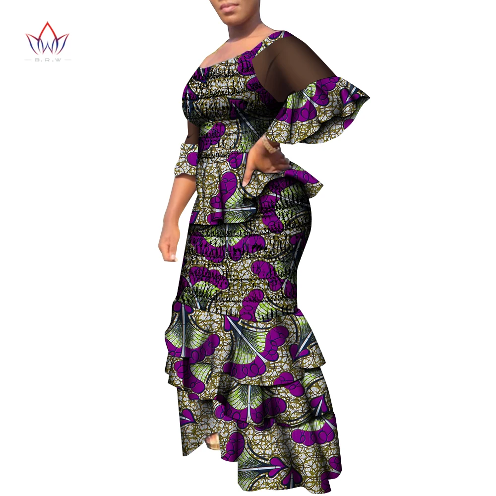 Комплект из эластичной юбки в африканском стиле для женщин, комплект из 2 предметов, женские топы с коротким рукавом и комплект из юбки с африканским принтом, многослойный Wy9244 4