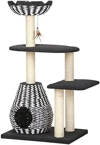 Королевское дерево 3 уровня, угольно-черное и фарфорово-белое Кошачье дерево с игрушкой (Без средства для ухода за кошкой), аксессуары для котенка Juguetes gatos 1