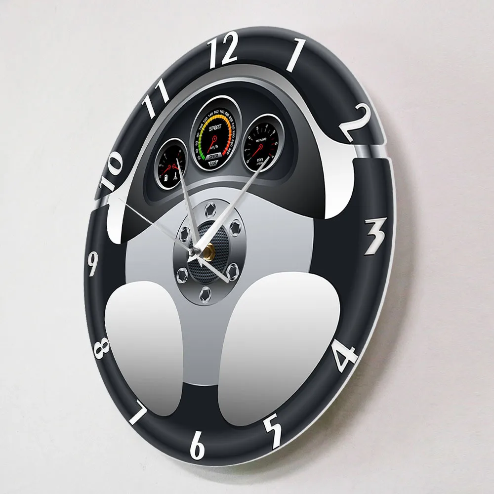 Креативные 12-дюймовые настенные часы - Уникальный дизайн автомобильного рулевого колеса и приборной панели для гостиной, бара и домашнего декора 2