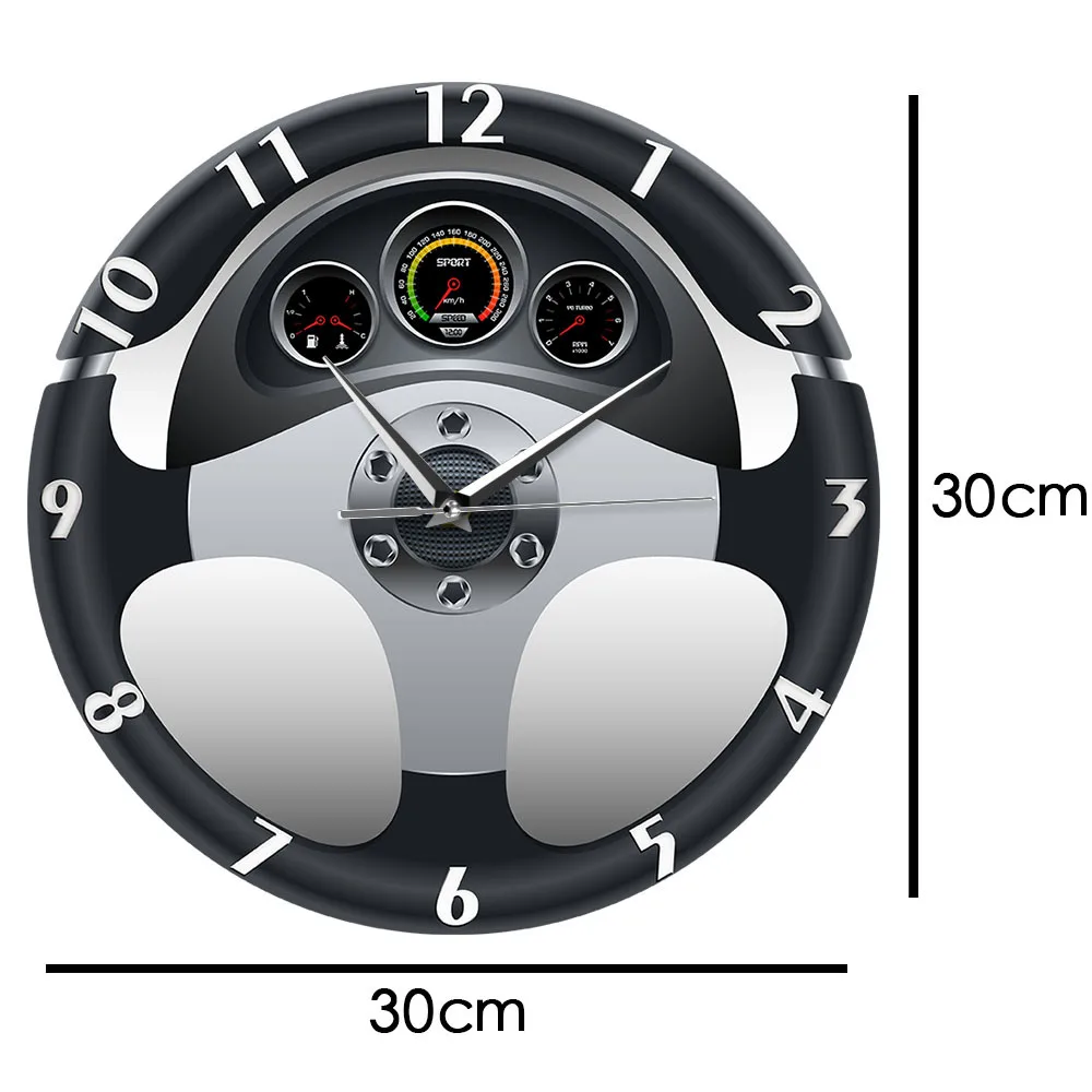 Креативные 12-дюймовые настенные часы - Уникальный дизайн автомобильного рулевого колеса и приборной панели для гостиной, бара и домашнего декора 3