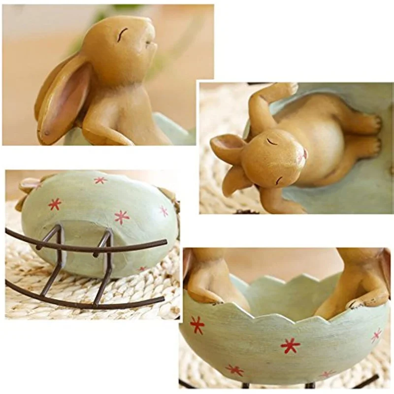 Кролики-качалки, колыбель для пасхального яйца, Весеннее Пасхальное украшение, Винтажные деревенские кролики, Статуэтка кролика 2