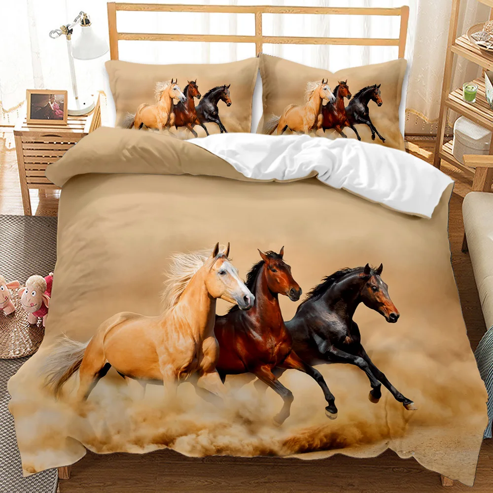 Лошадь пододеяльник набор 3D лошадь печати одеяло обложка постельные принадлежности набор животных дикой природы полиэстер пододеяльник двойной королева король размер 2