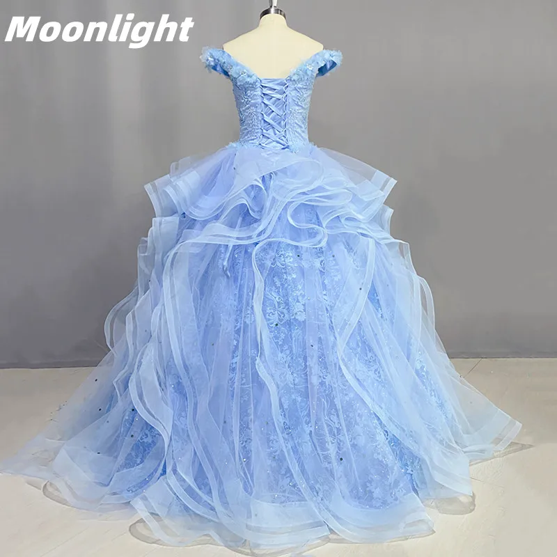 Лунный свет, роскошные бусы, Пышное платье, бальное платье, Блестящее кружевное вечернее платье, Многоуровневые аппликации для сладких 18 3D цветов, реальные фотографии 1