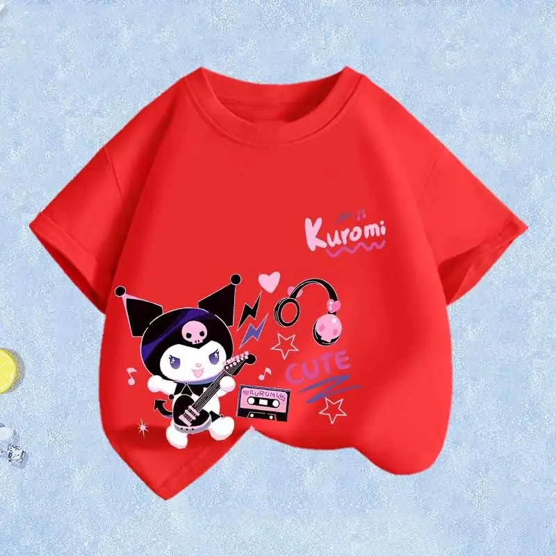 Милая детская футболка Sanrio с аниме My Melody Kuromi, повседневная летняя футболка из чистого хлопка, Детская одежда, Топы с короткими рукавами для девочек и мальчиков, подарок 1