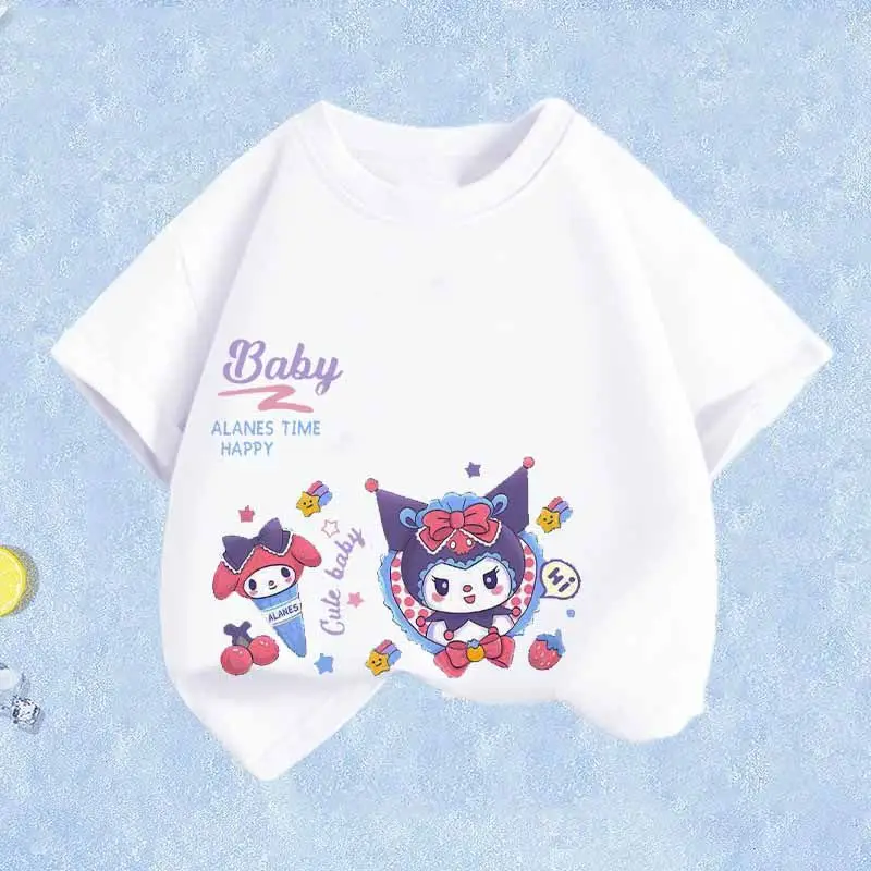 Милая детская футболка Sanrio с аниме My Melody Kuromi, повседневная летняя футболка из чистого хлопка, Детская одежда, Топы с короткими рукавами для девочек и мальчиков, подарок 2