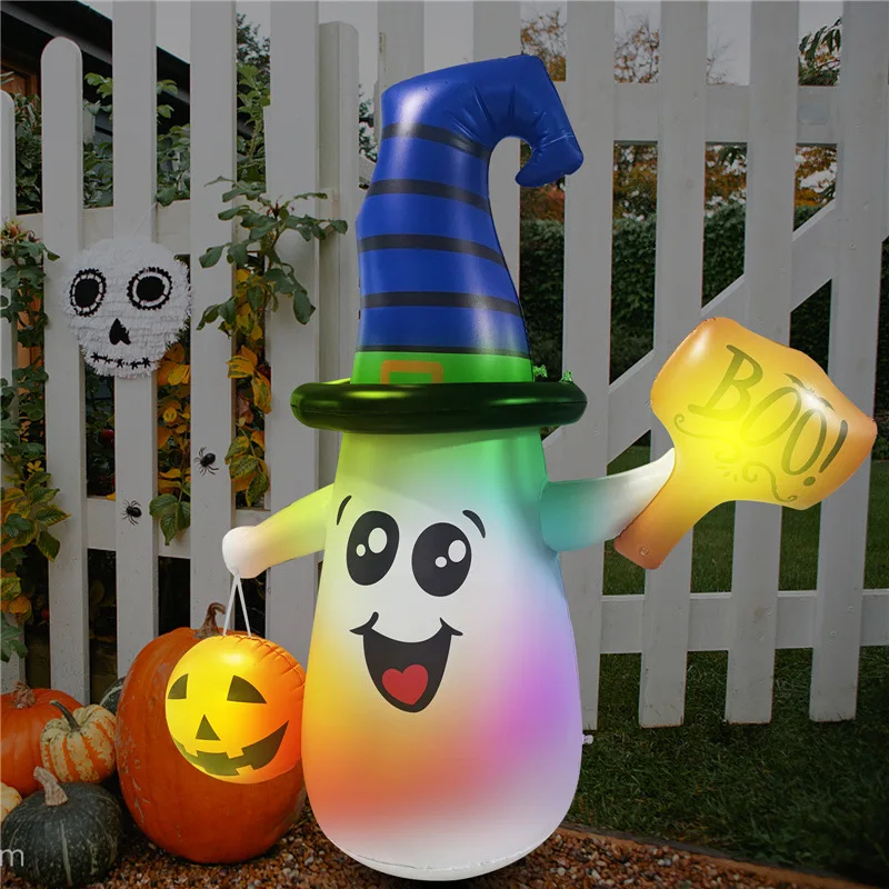 Милый Призрак, несущий тыкву, Надувное украшение на Хэллоуин, Светящиеся игрушки-неваляшки для детей, Декор для дома с привидениями в саду на открытом воздухе 0