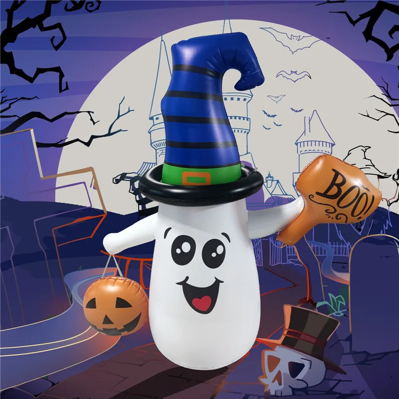 Милый Призрак, несущий тыкву, Надувное украшение на Хэллоуин, Светящиеся игрушки-неваляшки для детей, Декор для дома с привидениями в саду на открытом воздухе 4