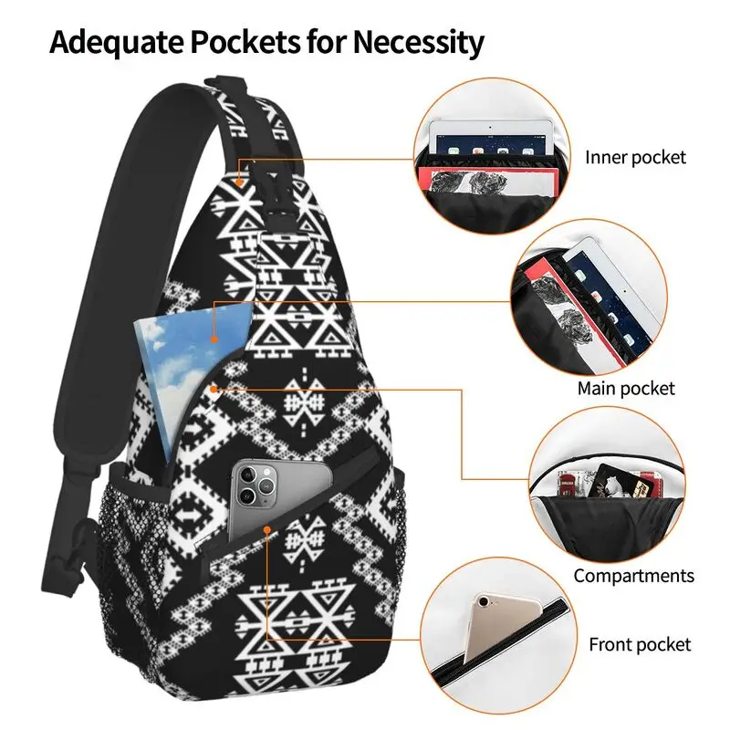 Модные черно-белые сумки-слинги Aztec Kilim для мужчин, Геометрический Этнический художественный Нагрудный рюкзак через плечо 3