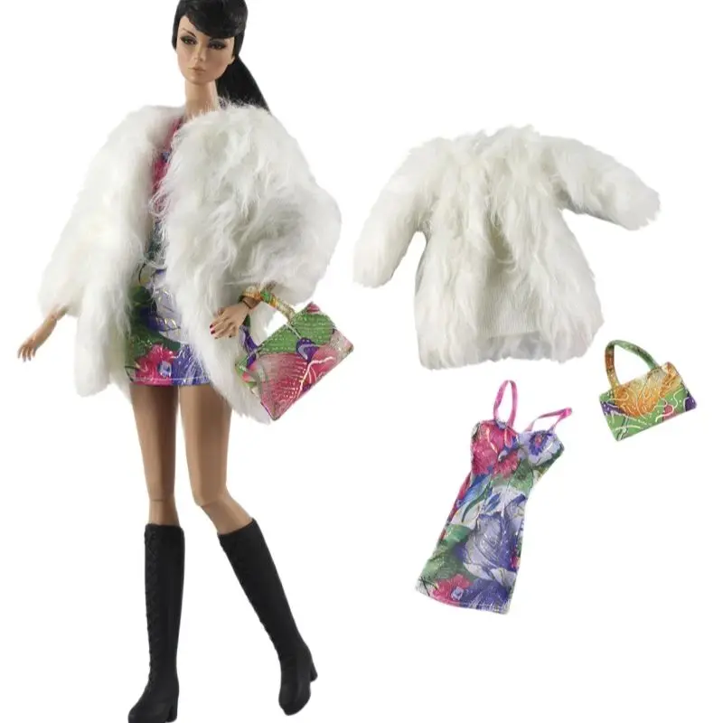 Модный белый меховой комплект одежды для куклы Barbie Blyth 1/6 30 см MH CD FR SD Kurhn BJD, Аксессуары для одежды 0