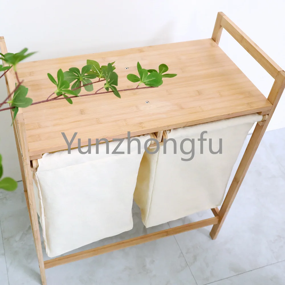 Необходимая в хозяйстве многофункциональная бамбуковая корзина для белья, корзина для белья с двумя отделениями для хранения 4