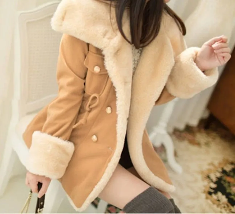 Осенне-зимнее новое утолщенное приталенное двубортное шерстяное пальто для студентов, темпераментное пальто для женщин 2