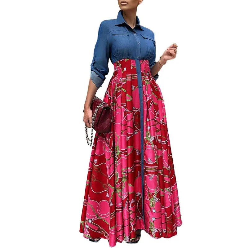 Осенне-зимние африканские платья для женщин, африканское длинное платье из полиэстера с принтом в африканском стиле, красное Синее Длинное платье, платье Макси, Африканская одежда 1