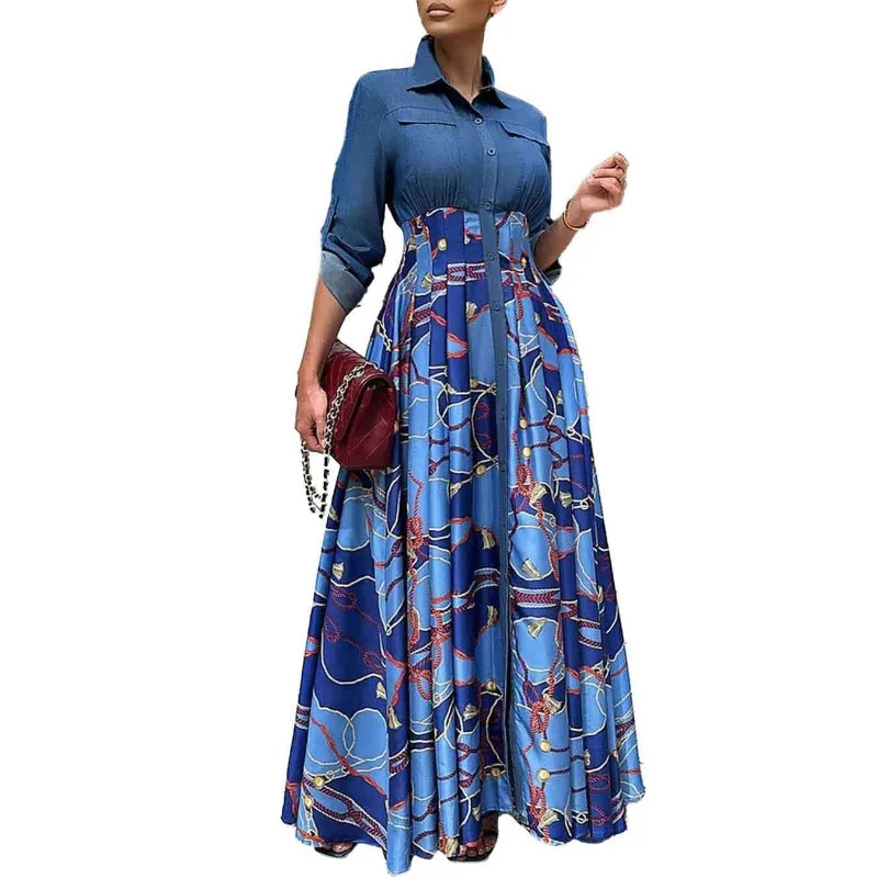 Осенне-зимние африканские платья для женщин, африканское длинное платье из полиэстера с принтом в африканском стиле, красное Синее Длинное платье, платье Макси, Африканская одежда 3