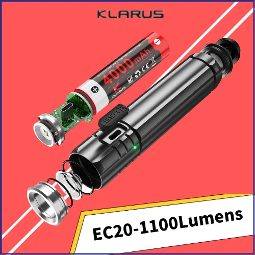 Перезаряжаемый фонарик Klarus EC20 1100Lumens Luminus SST-20 Type-C Включает в себя аккумулятор емкостью 4000 мАч и фонарь PowerBank Light 0