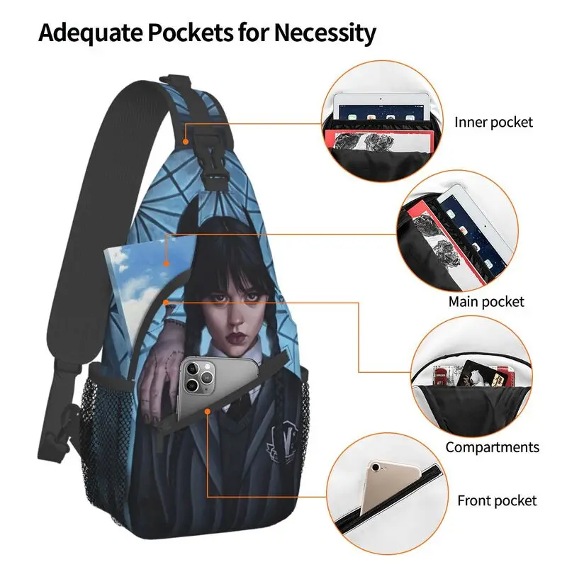 Повседневная сумка-слинг Wednesday Addams для путешествий, мужской рюкзак через плечо в готическом стиле для девочек, рюкзак на плечо 3