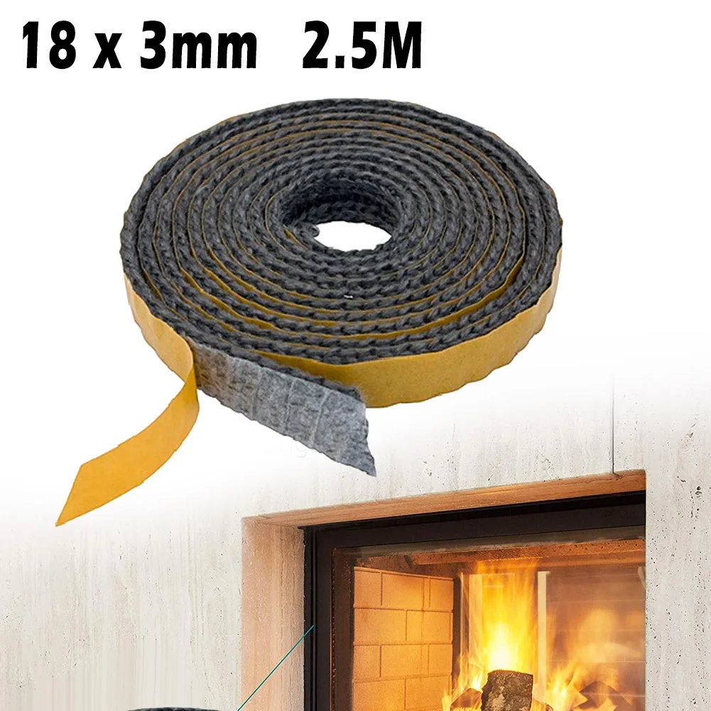 Прочная уплотнительная прокладка из веревки для печки 18 мм x 3 мм Черные уплотнения Дверцы дымохода Из стекловолокна Для Замены камина Противопожарная лента для печки 4