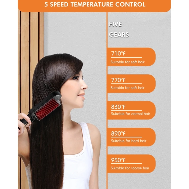 Расческа-выпрямитель для волос с 5 настройками температуры, горячая щетка для разглаживания волос 2