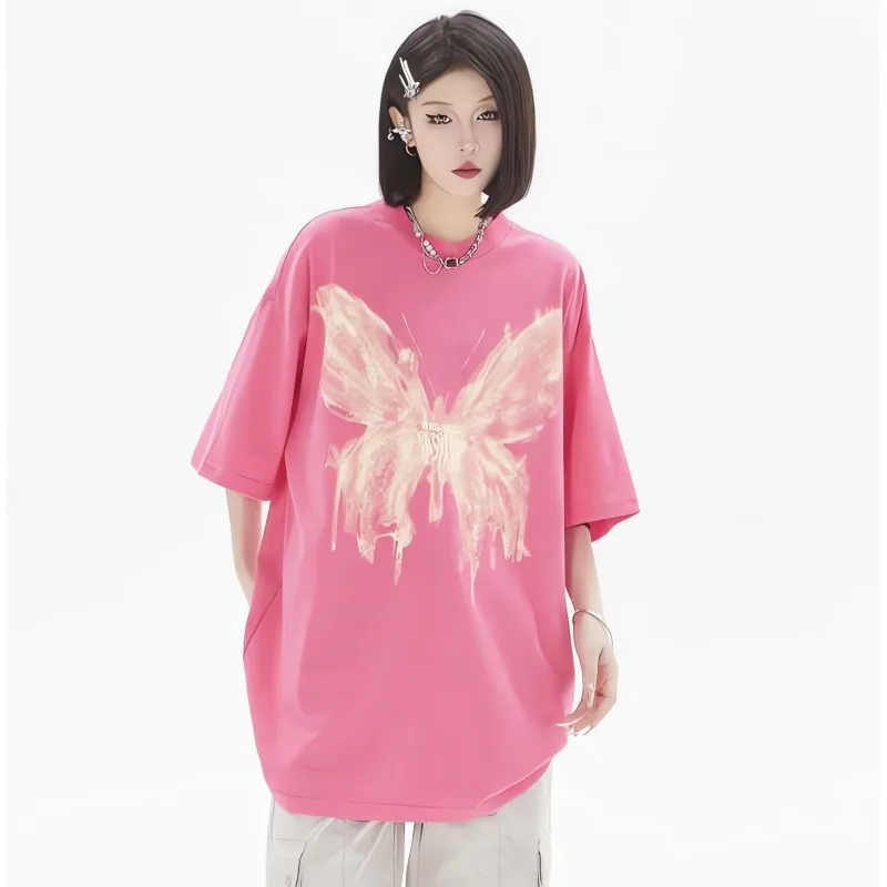 Сандро Риверс, новая хлопковая футболка с принтом бабочки в стиле ретро, тяжелая футболка с короткими рукавами для летних пар 2