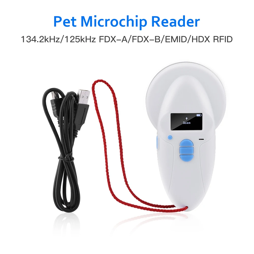Сканер микрочипов для домашних животных 134,2 кГц/125 кГц FDX-A/ FDX-B/EMID/HDX RFID Считыватель микрочипов для домашних животных с портативной зарядкой через USB и записями 0