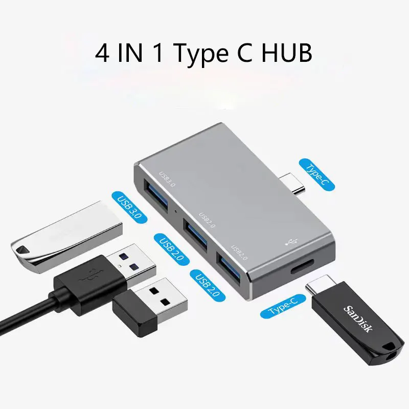 Тип C USB 3.0 КОНЦЕНТРАТОР Mini 3 Порта USB 2.0 Концентратор Высокоскоростная передача данных Разветвитель Коробка Адаптер Для ПК Ноутбук MacBook Pro Аксессуары 1