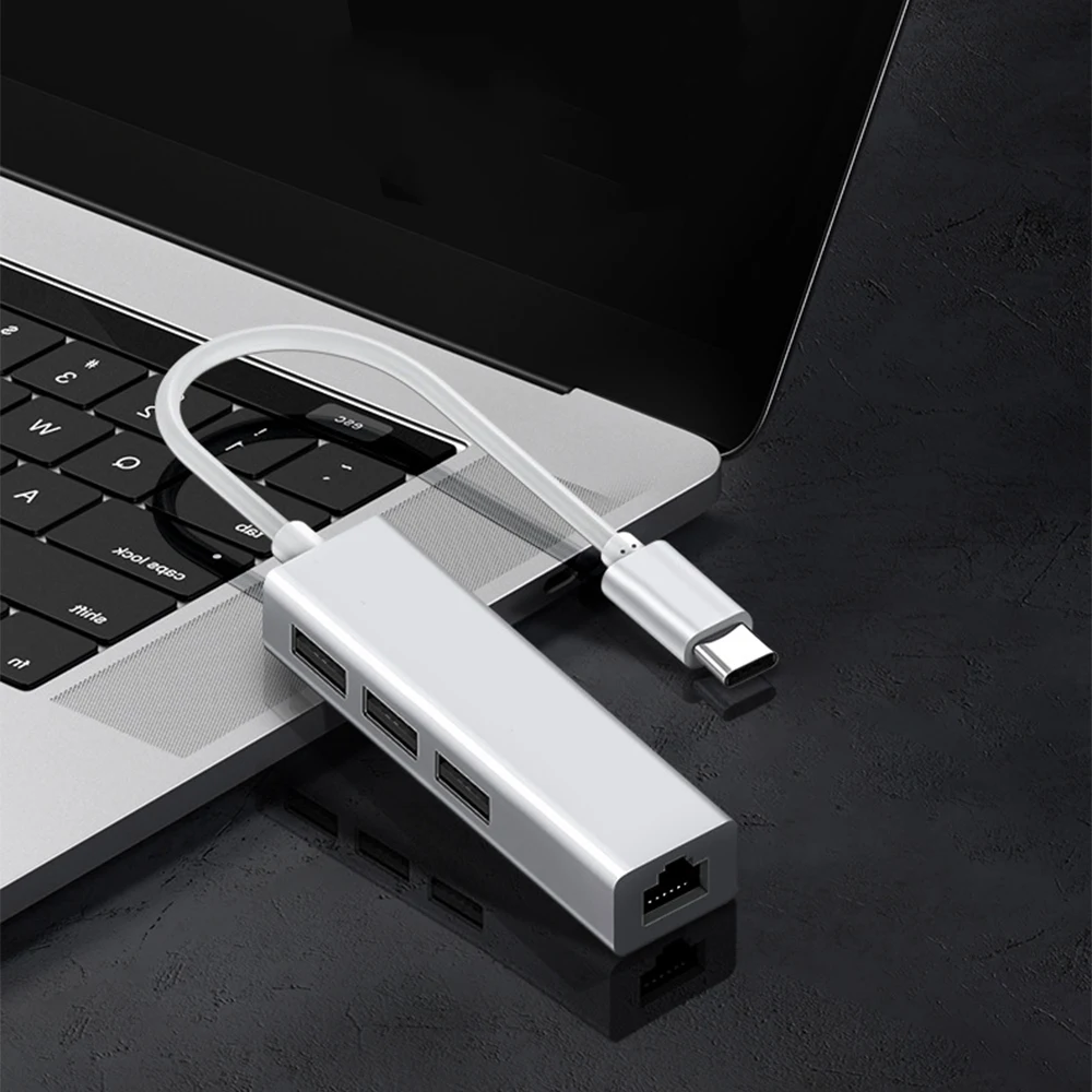 Тип C к USB-концентратору Тип C Разветвитель USB C КОНЦЕНТРАТОР к сетевой карте RJ45 100 М USB 2,0 Концентратор Для ПК Адаптер для Ноутбука 4 Порта Док-станция 2