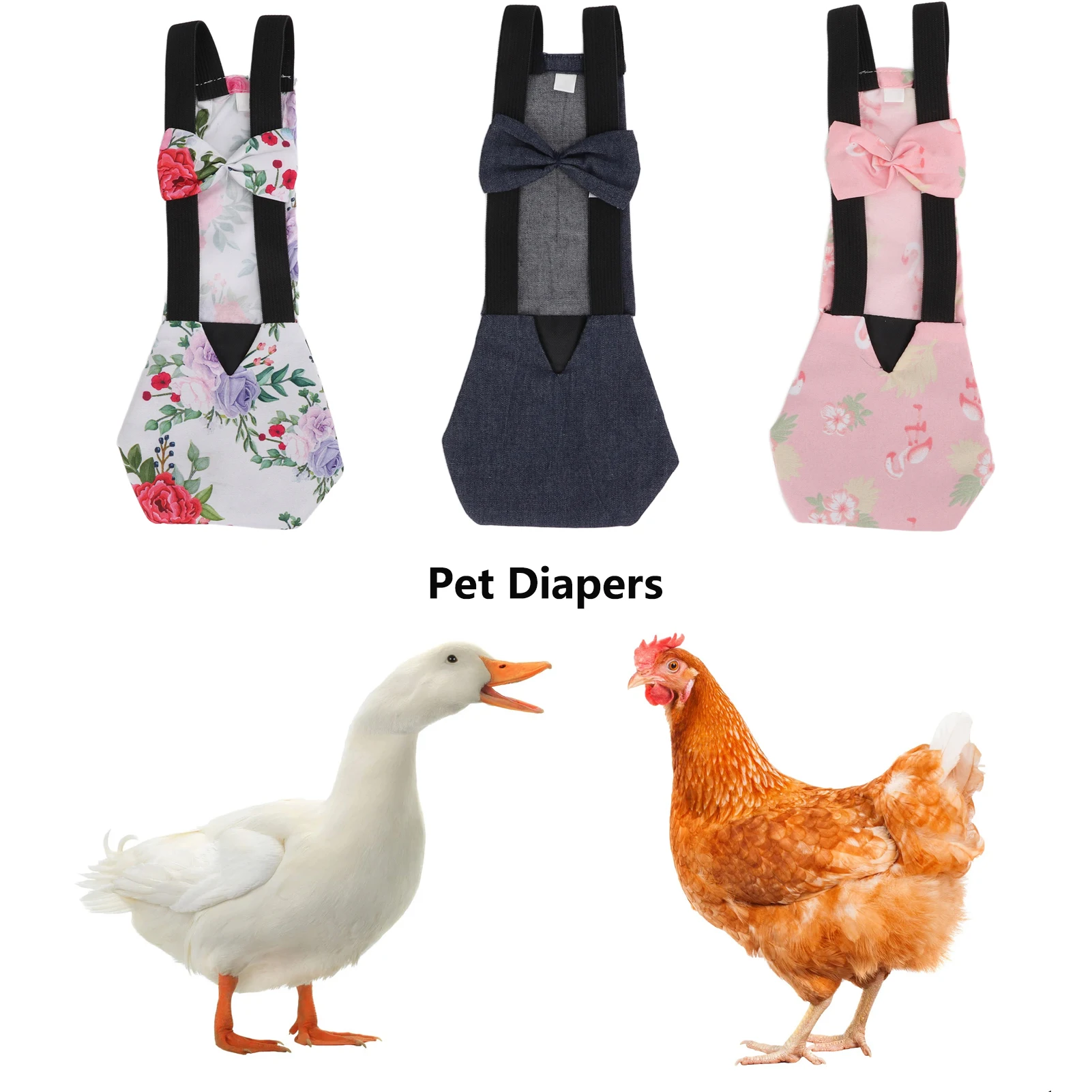 Товары для домашних животных, Подгузники для утки, Летные костюмы для гуся, Моющийся Дышащий подгузник с эластичной лентой, дизайн банта, Милые подгузники для цыпленка 0